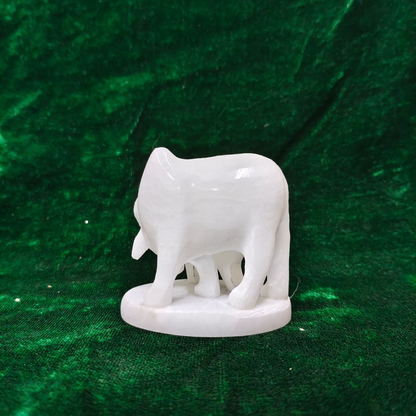Sacred White Marble Kamdhenu Cow with Calf Idol – Prosperity & Vastu Blessings