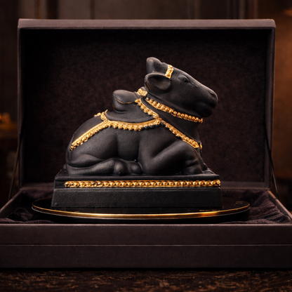 Black & Gold Nandi Idol – Premium Lord Shiva Vahan Home Temple Decor