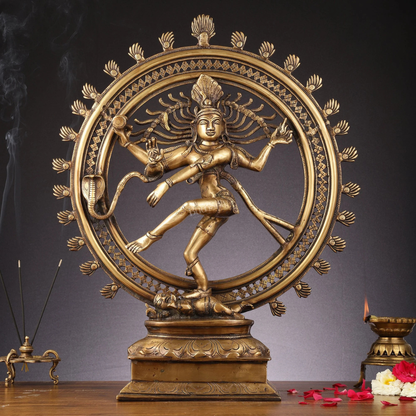 Big Brass Lord Shiva Nataraj Murti (24 Inch) – Cosmic Dance Tandav Idol for Temple Decor