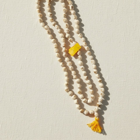 Sacred White Tulsi Japa Mala For Mantra with 108+1 Beads