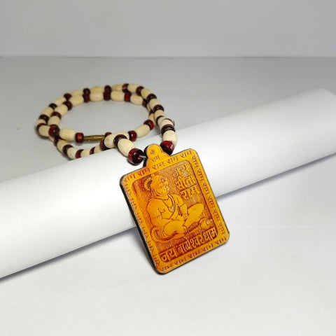 Sacred Veer Hanuman Printed Wooden Kanthi Mala For Mantra