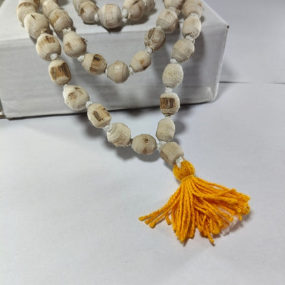 Sacred White Tulsi Japa Mala For Mantra with 108+1 Beads