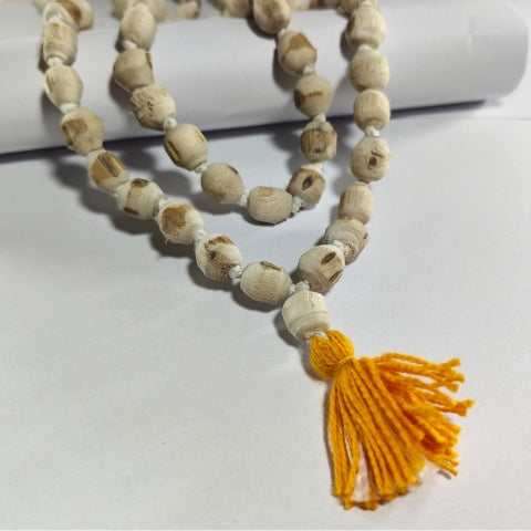 Sacred White Tulsi Japa Mala For Mantra with 108+1 Beads