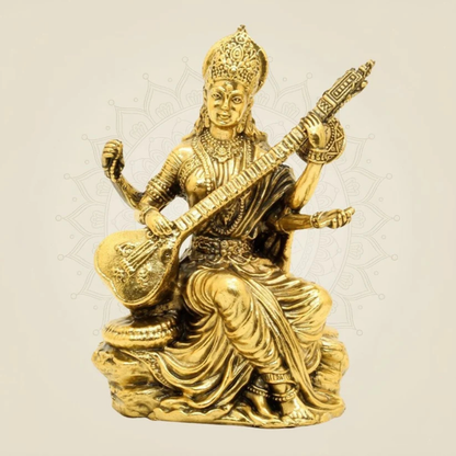 Brass Maa Saraswati Idol (18 Inch) – Veena Vadan Statue for Home Temple & Mandir Decor