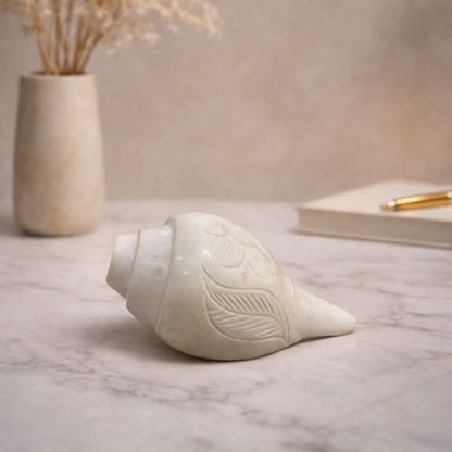 White Marble Finish Shankh – Decorative & Pooja Conch Shell