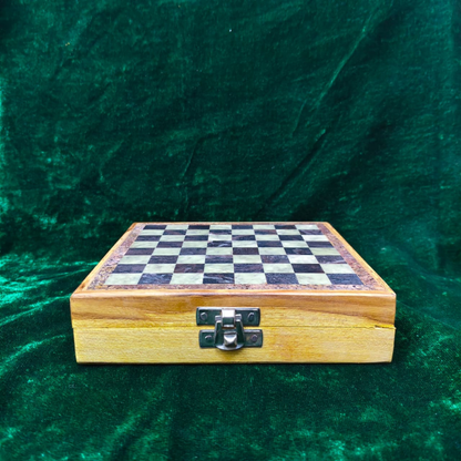 Elegant Marble Chess Board with Wooden Storage Case