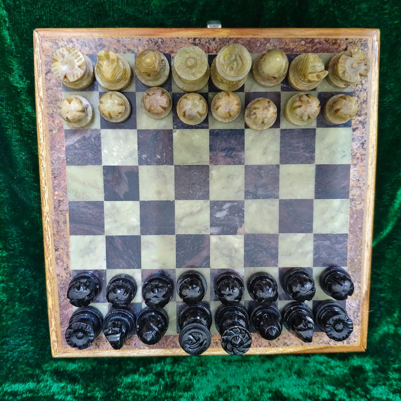 Elegant Marble Chess Board with Wooden Storage Case