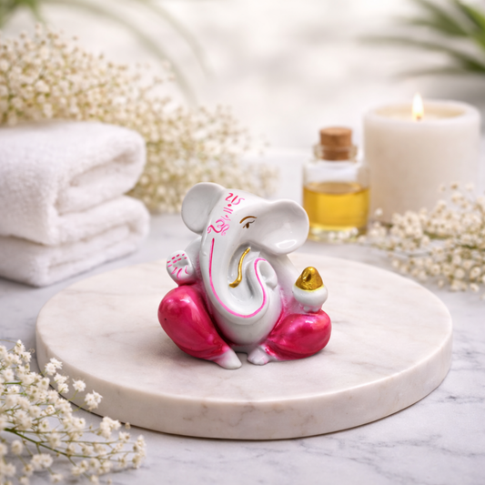 Lord Ganesha Polyresin Idol – White Ganpati Decorative Showpiece