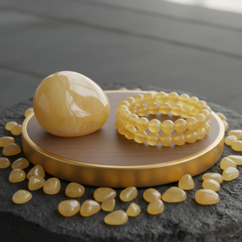 Radiant Yellow Jade Crystal Set – Polished Stone, Bracelet & Gem Collection